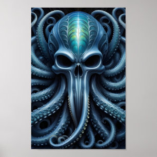 Alien Skull Octopus - 001 - Nacht V - Fantasy Art Poster