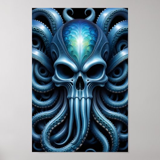 Alien Skull Octopus - 005 - Nacht V - Fantasy Art Poster (Voorkant)