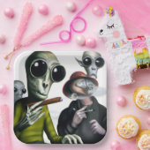 Alien Smoke Break Papieren Bordje (Feest)