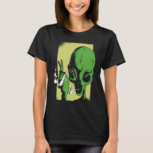 alien space aliens ufo smoking t-shirt (Voorkant)