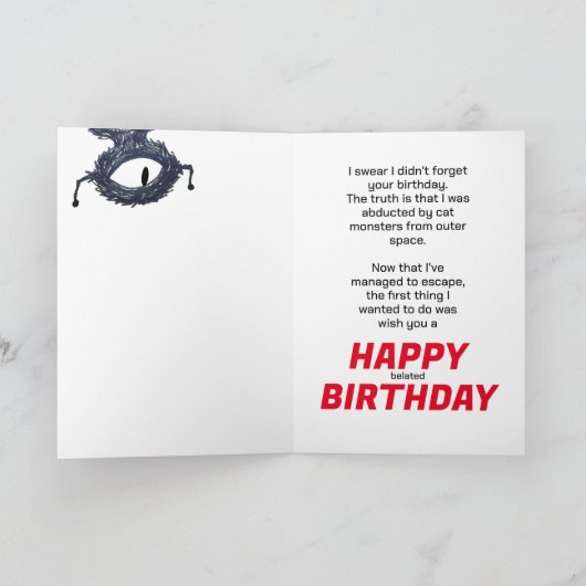 Alien Space Cat Belated Birthday Kaart (Binnen)