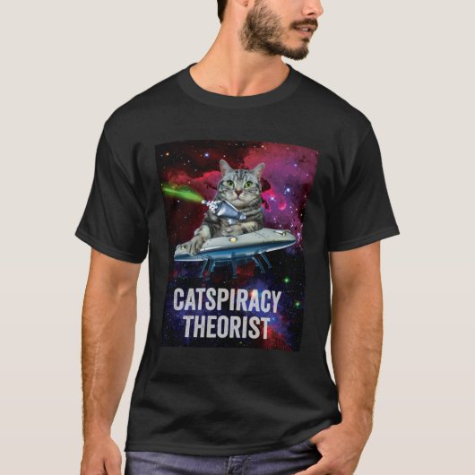 Alien Space Cat UFO Catspiracy Theorist T-shirt (Voorkant)