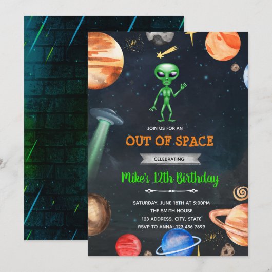 Alien space galaxy party-uitnodiging kaart (Voorkant / Achterkant)