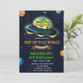 Alien Space Galaxy verjaardagsuitnodiging Bedankkaart (Staand voorkant)
