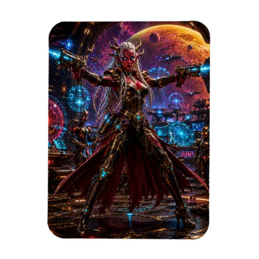 Alien Space Pirate Queen — Twin Blasters Magneet (Verticaal)