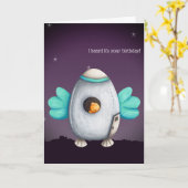 Alien Space Ship met speciale vogelbeschermingsdag Kaart (Gele Bloem)