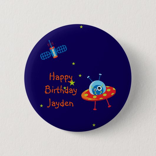 Alien Spaceship Birthday Magnet Ronde Button 5,7 Cm (Voorkant)