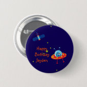Alien Spaceship Birthday Magnet Ronde Button 5,7 Cm (Voorkant /achterkant)