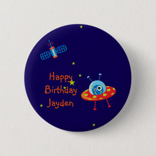 Alien Spaceship Birthday Magnet Ronde Button 5,7 Cm