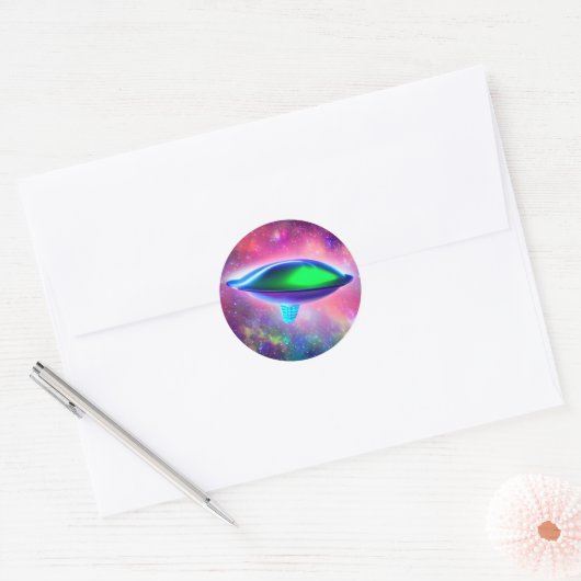 Alien Spaceship Classic Round Sticker (Envelop)