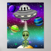 Alien Spaceship en Planets Poster (Voorkant)