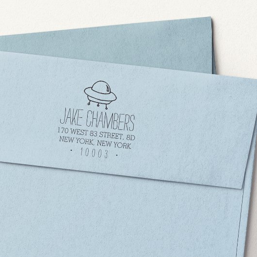 Alien Spaceship Kinder Return Address Stamp Zelfinktende Stempel