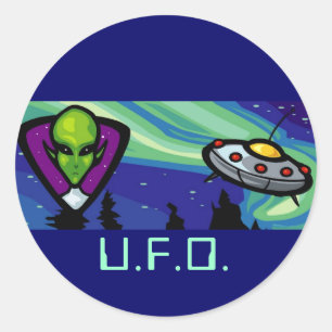 Alien Spaceship Ronde Sticker