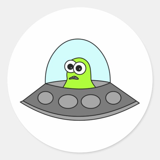 Alien Spaceship Ronde Sticker (Voorkant)