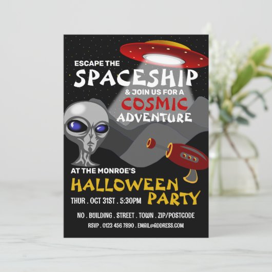 Alien Spaceship Theme, Escape Room, Halloween Kaart (Staand voorkant)