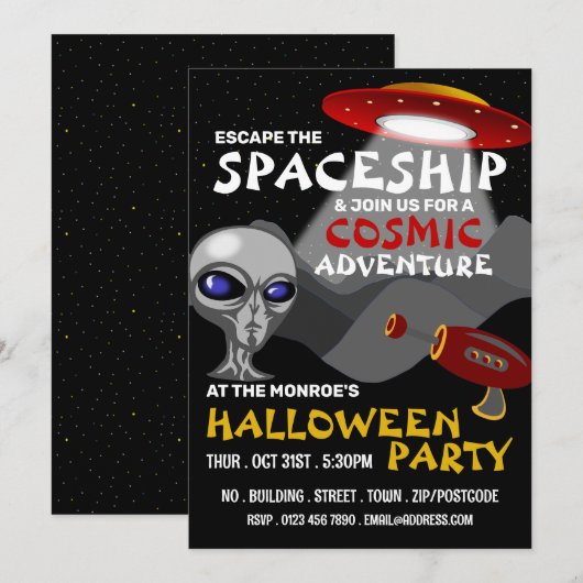 Alien Spaceship Theme, Escape Room, Halloween Kaart (Voorkant / Achterkant)
