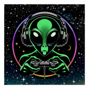 Alien Spelen Videospellen met Sterrenachtergrond Perfect Poster
