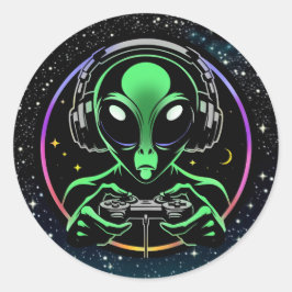 Alien Spelen Videospellen met Sterrenachtergrond Ronde Sticker