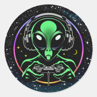 Alien Spelen Videospellen met Sterrenachtergrond Ronde Sticker