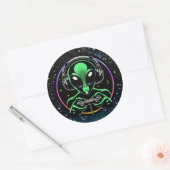 Alien Spelen Videospellen met Sterrenachtergrond Ronde Sticker (Envelop)