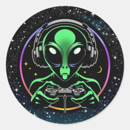 Alien Spelen Videospellen met Sterrenachtergrond Ronde Sticker