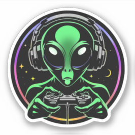 Alien Spelen Videospellen met Sterrenachtergrond Sticker