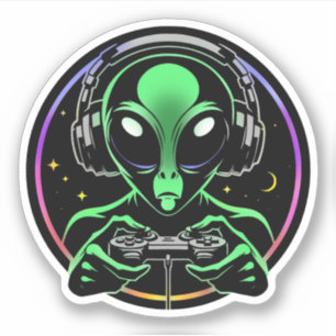 Alien Spelen Videospellen met Sterrenachtergrond Sticker