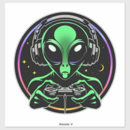 Alien Spelen Videospellen met Sterrenachtergrond Sticker