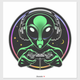 Alien Spelen Videospellen met Sterrenachtergrond Sticker