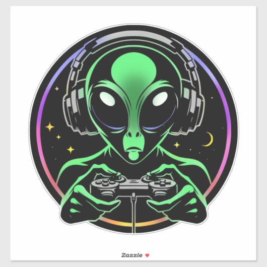 Alien Spelen Videospellen met Sterrenachtergrond Sticker (Vel)