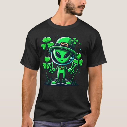 Alien St Patricks Day Shamrock Ierse feestdag T-shirt (Voorkant)