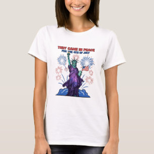 Alien Statue of Liberty 4 juli T-shirt