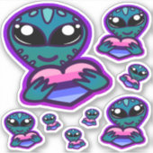 Alien-Stickers met een achtergrond en kleur Sticker (Voorkant)