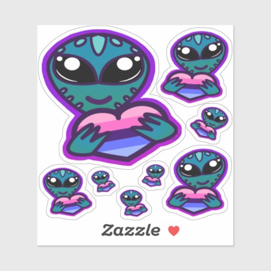 Alien-Stickers met een achtergrond en kleur Sticker (Vel)