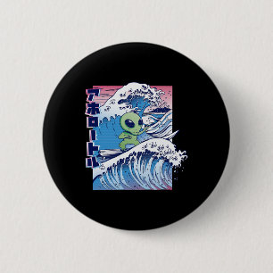 Alien Surf Cartoon Surfen Strand Zee Oceaan Golf M Ronde Button 5,7 Cm