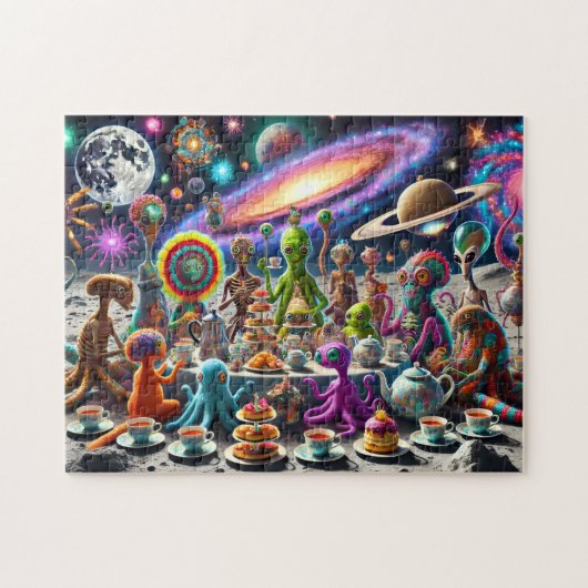 Alien Tea Party Whimsical Extraterrestrial Cosmic  Legpuzzel (Horizontaal)