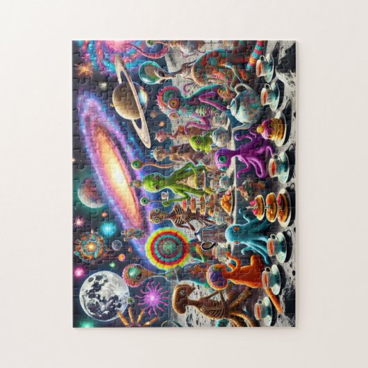 Alien Tea Party Whimsical Extraterrestrial Cosmic  Legpuzzel (Verticaal)