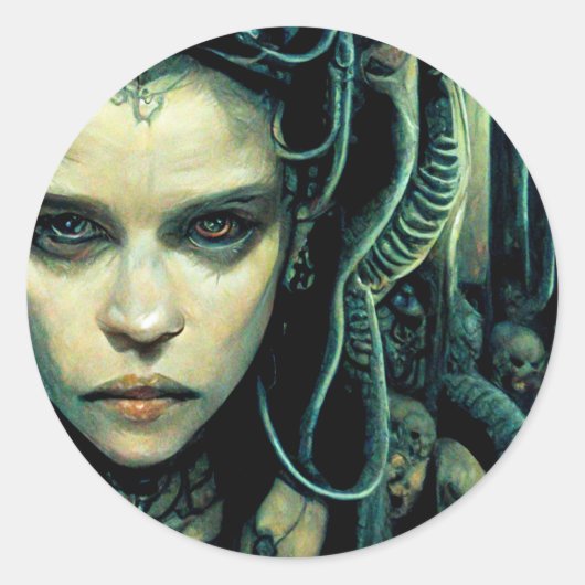 Alien Tech Girl Science Fiction Ronde Sticker (Voorkant)