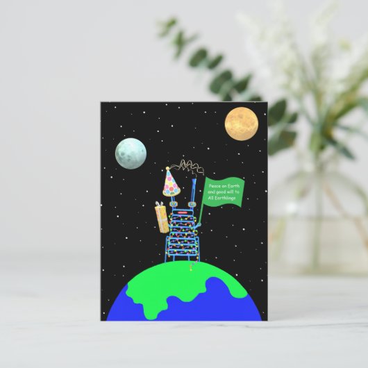 Alien thema kerst briefkaart door Jo Afbeeldingen (Staand voorkant)