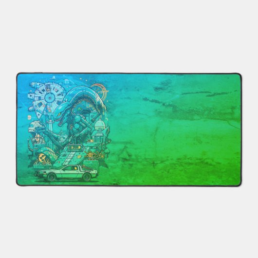 Alien Time Travel Desk Mat - Retro Pixel Art (Voorkant)