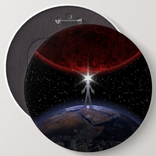 Alien tussen de planeten ronde button 6,0 cm (Voorkant /achterkant)