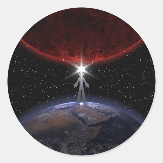 Alien tussen de planeten ronde sticker (Voorkant)