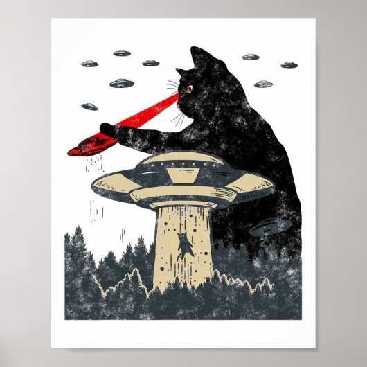 Alien Ufo Abduction Laser Eye Funny Cat Poster (Voorkant)