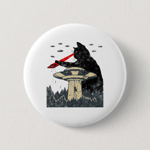 Alien Ufo Abduction Laser Eye Funny Cat Ronde Button 5,7 Cm