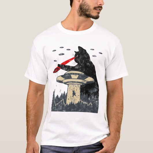 Alien Ufo Abduction Laser Eye Funny Cat T-shirt (Voorkant)