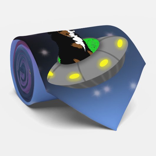 Alien UFO Bernese Mountain Dog Stropdas (Opgerold)