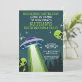 Alien UFO Birthday Party Invitation Kaart (Staand voorkant)