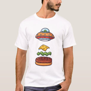 Alien UFO Burger Illustratie met Zwevende Lagen T-shirt