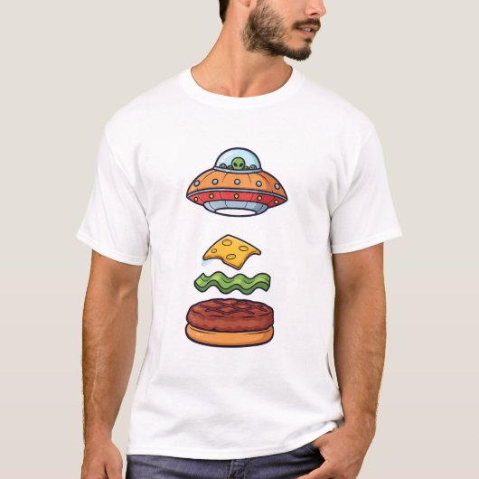 Alien UFO Burger Illustration with Floating Layers T-shirt (Voorkant)