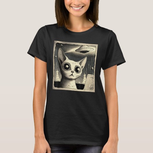 Alien UFO  Cat Selfie T-shirt (Voorkant)